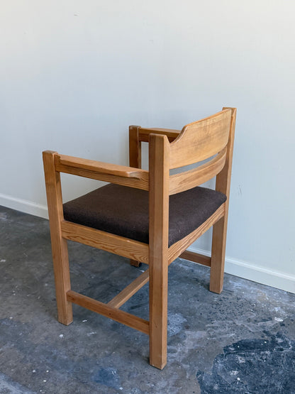 Swedish pine upholstered dining chair with arms