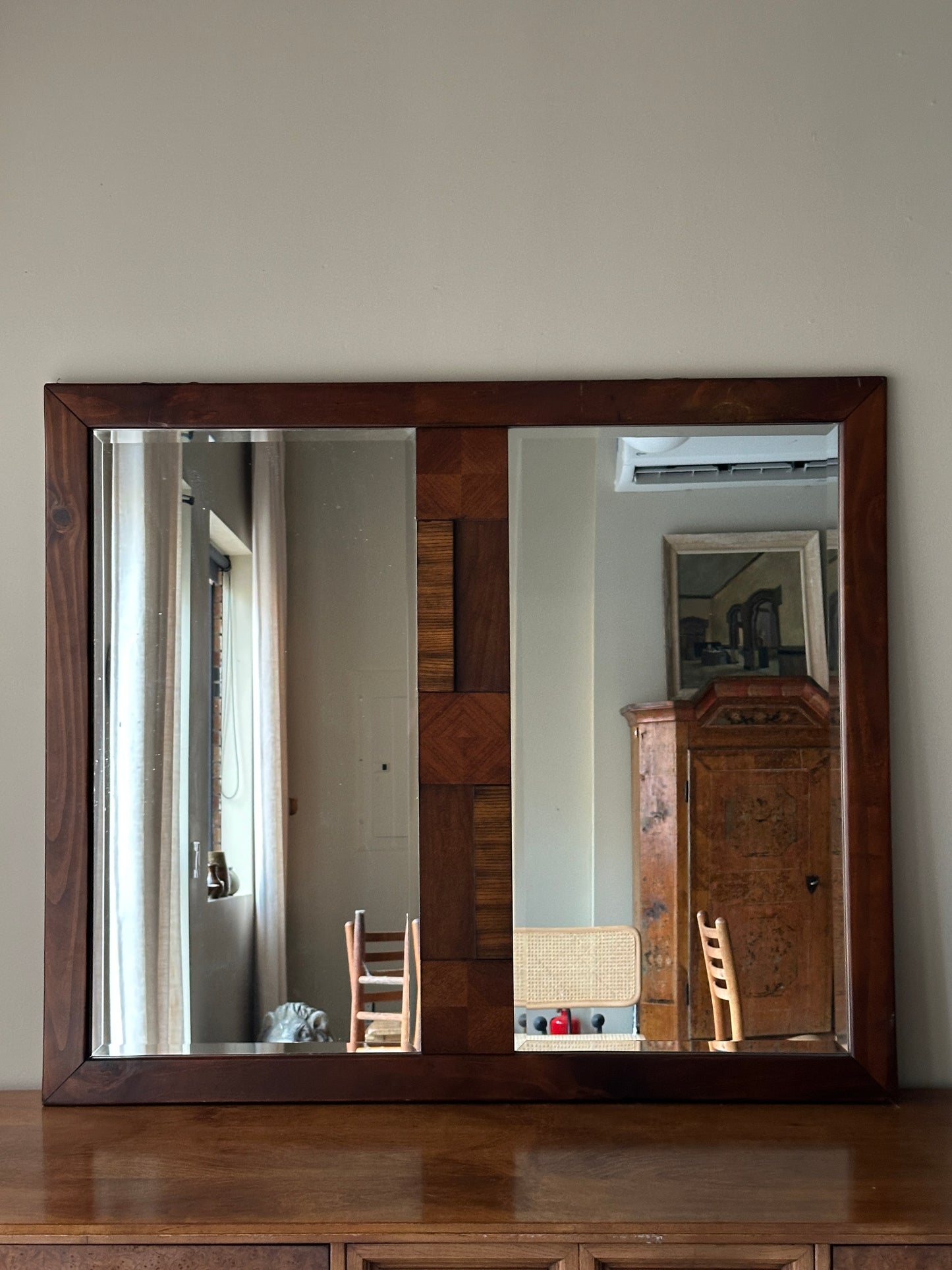 Brutalist walnut mirror