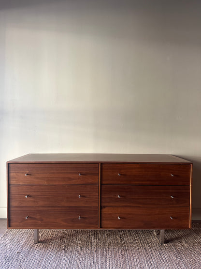 Walnut credenza with chrome knobs