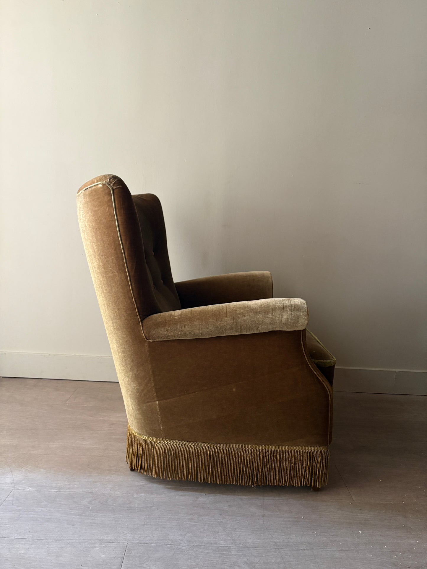 Danish olive mohair lounge chair