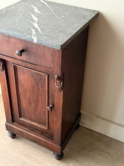 Marble top mahogany side table