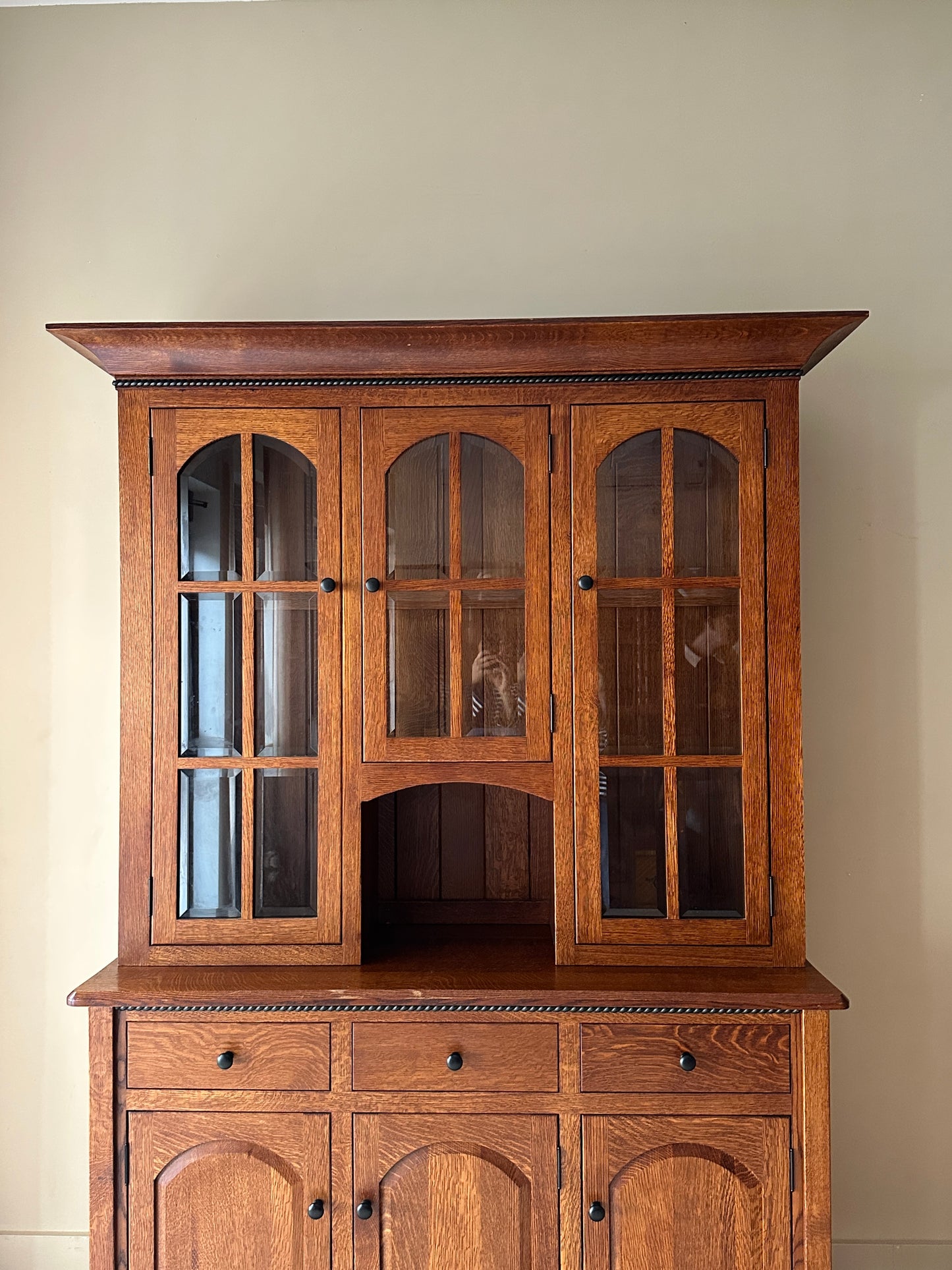 Two piece Mission oak hutch