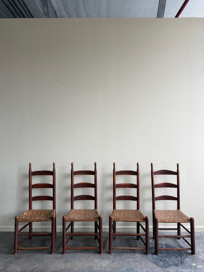 Pennsylvania painted maple ladder back chairs. Sold in pairs.