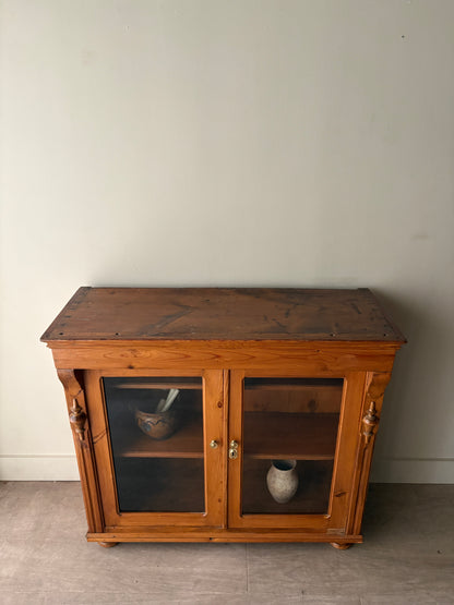 English waxed pine display cabinet
