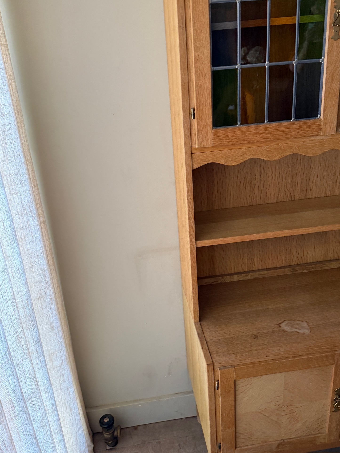 Danish oak hutch with stained glass doors