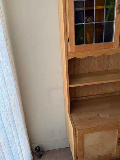 Danish oak hutch with stained glass doors