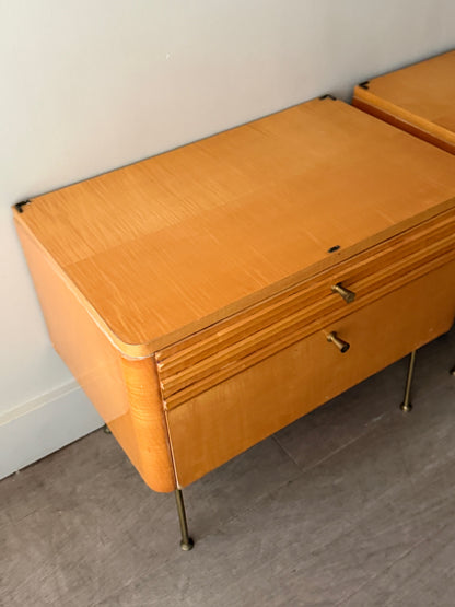Figured maple nightstands. Sold as a pair.