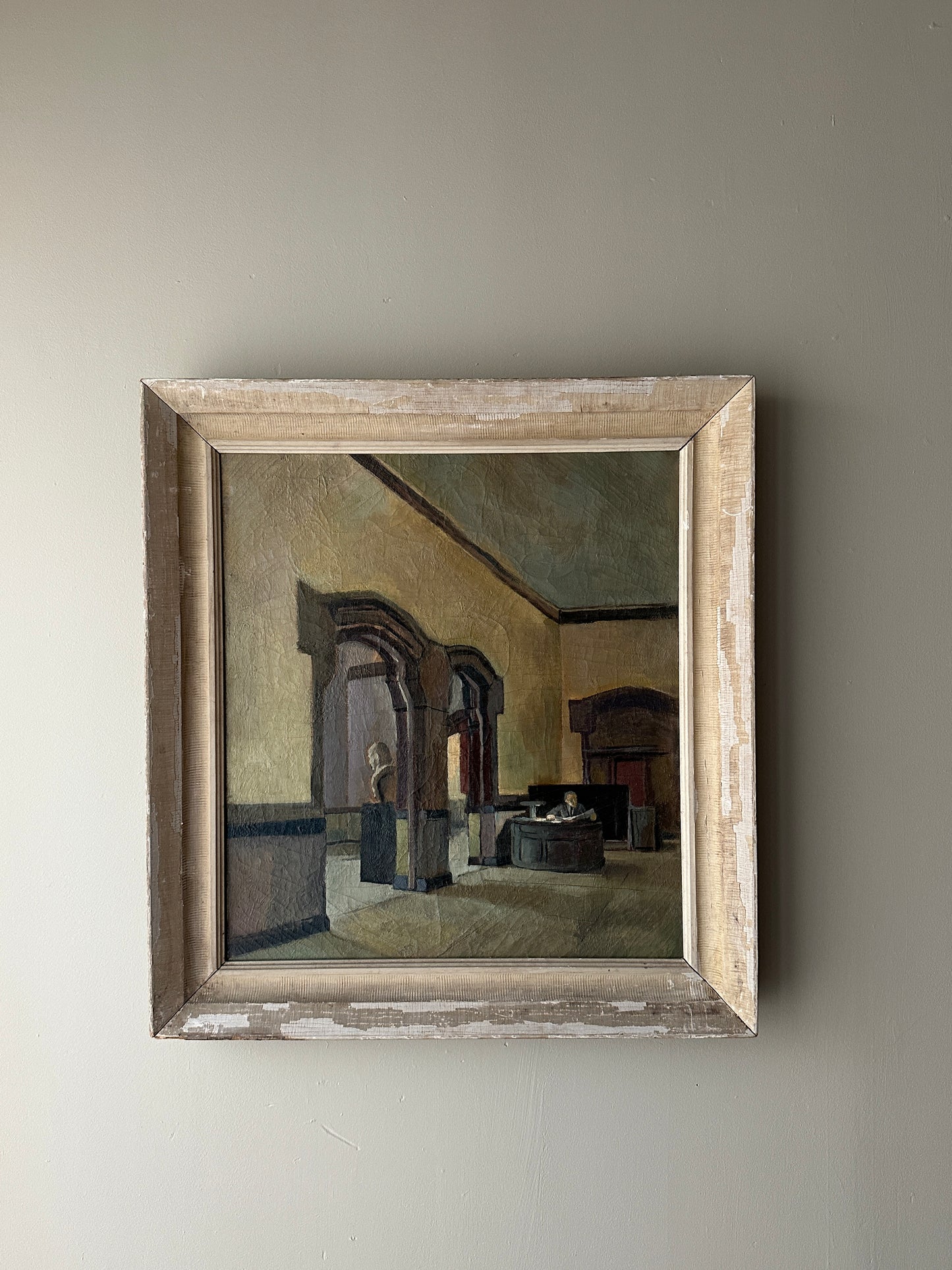 Museum interior oil painting, unsigned