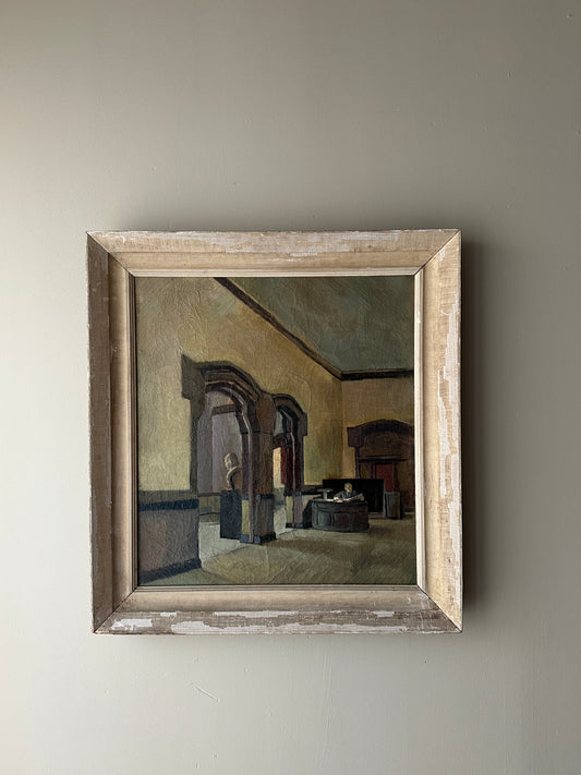 Museum interior oil painting, unsigned