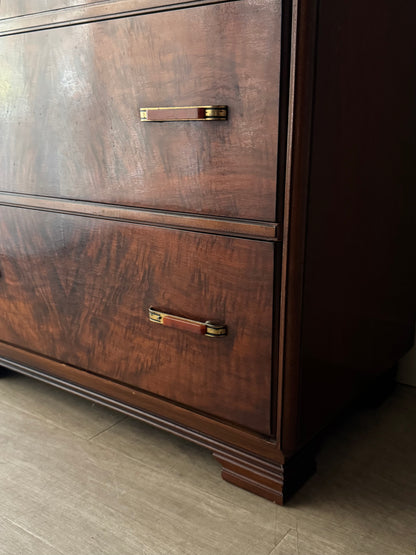 Deco figured walnut tallboy dresser