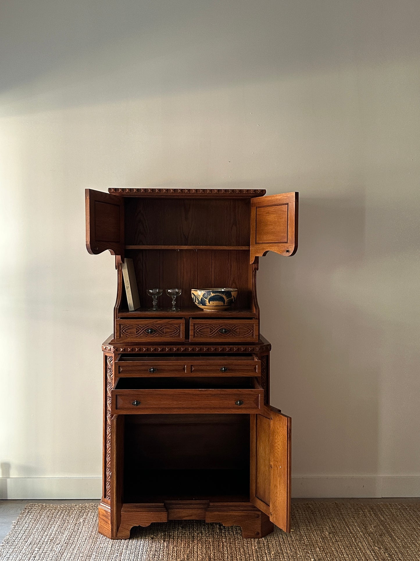 Carved oak hutch