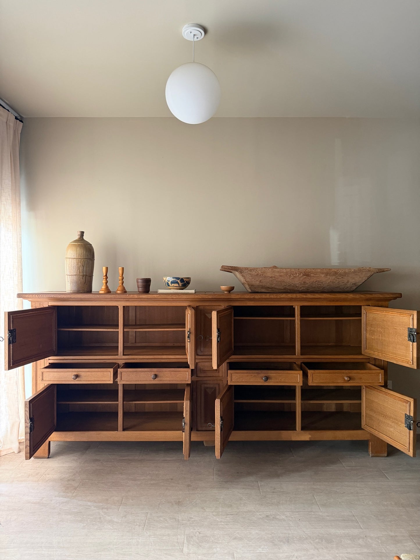 Brutalist Dutch oak two piece sideboard