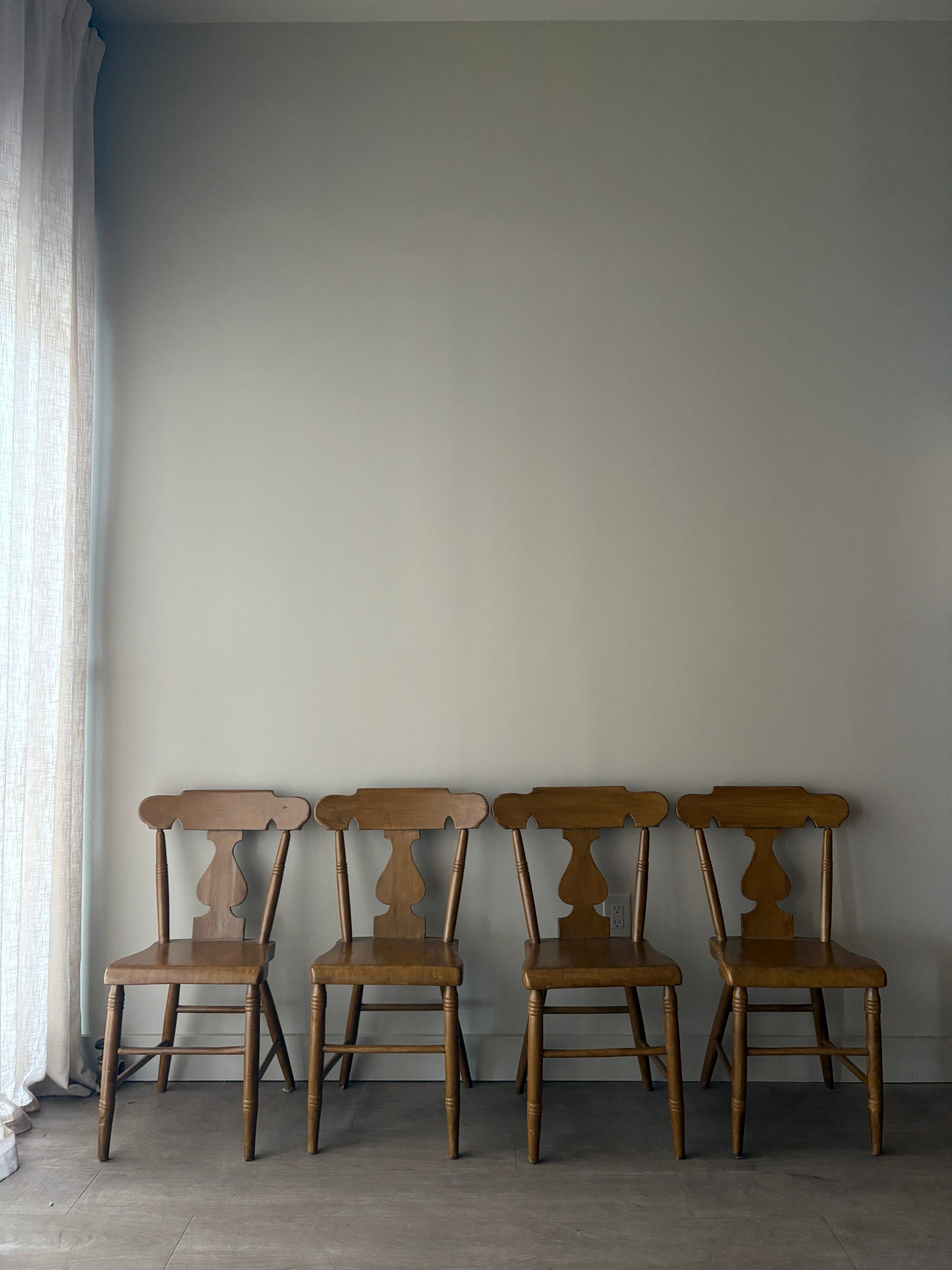 Pennsylvania Sheraton ochre painted plant seat chairs. Sold in pairs.
