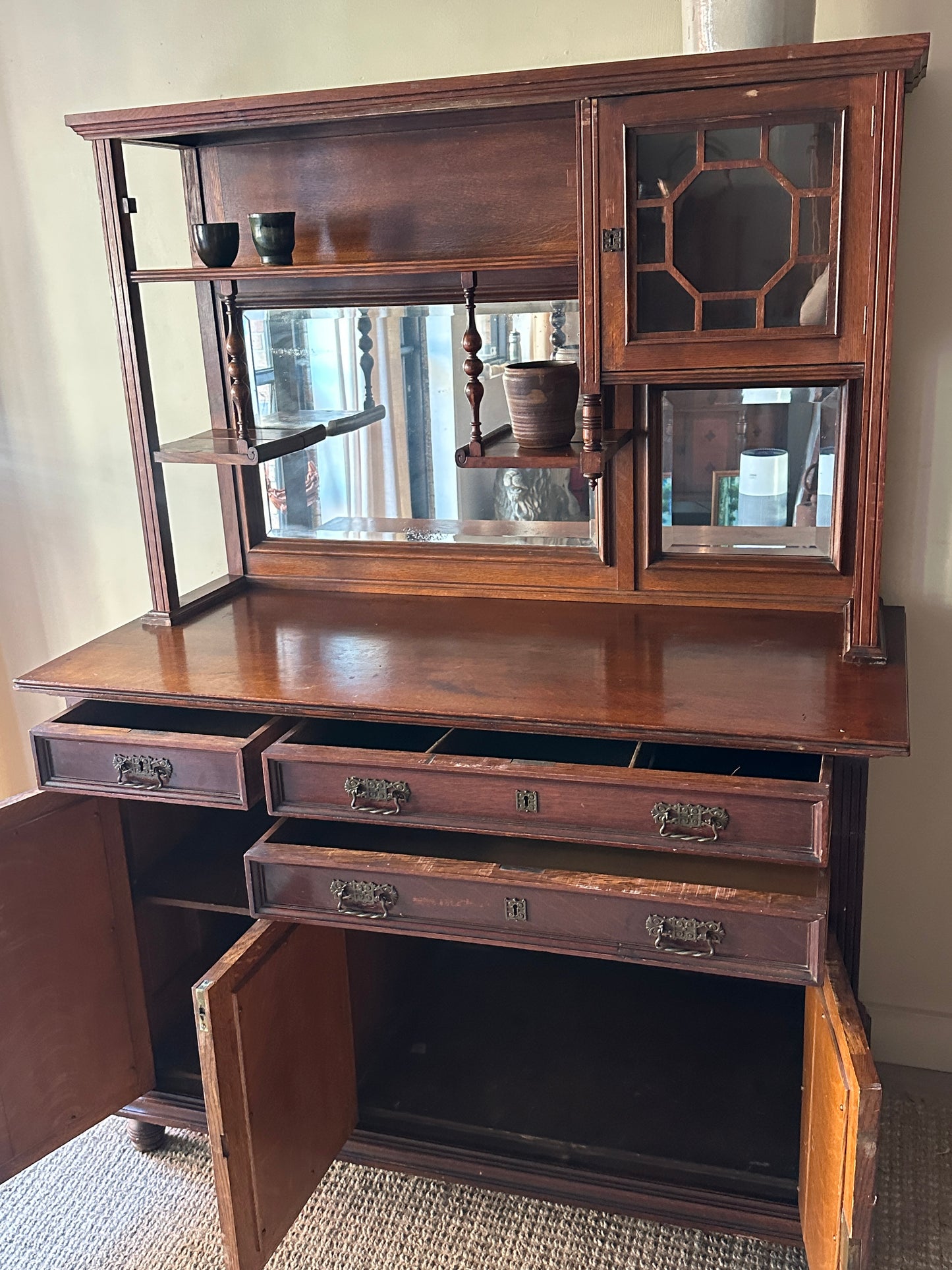 Oak two piece hutch