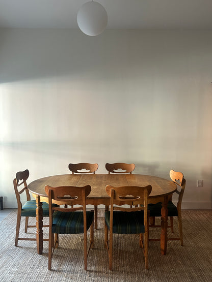 Carved block leg dining table with leaf