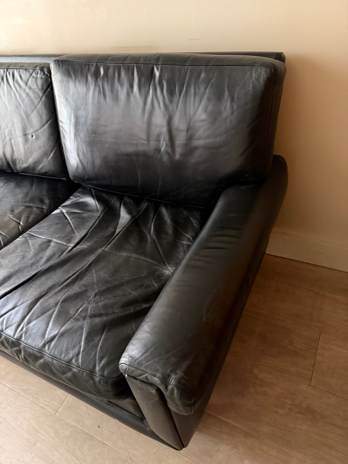 Danish black leather sofa