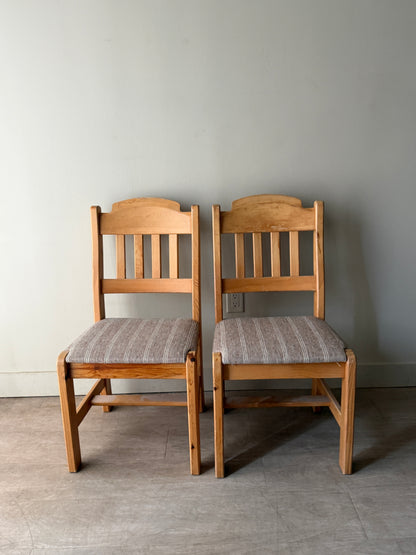 Danish upholstered pine dining chairs. Sets of 2.