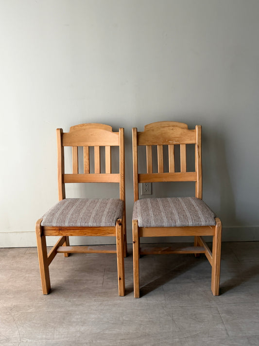 Danish upholstered pine dining chairs. Sets of 2.