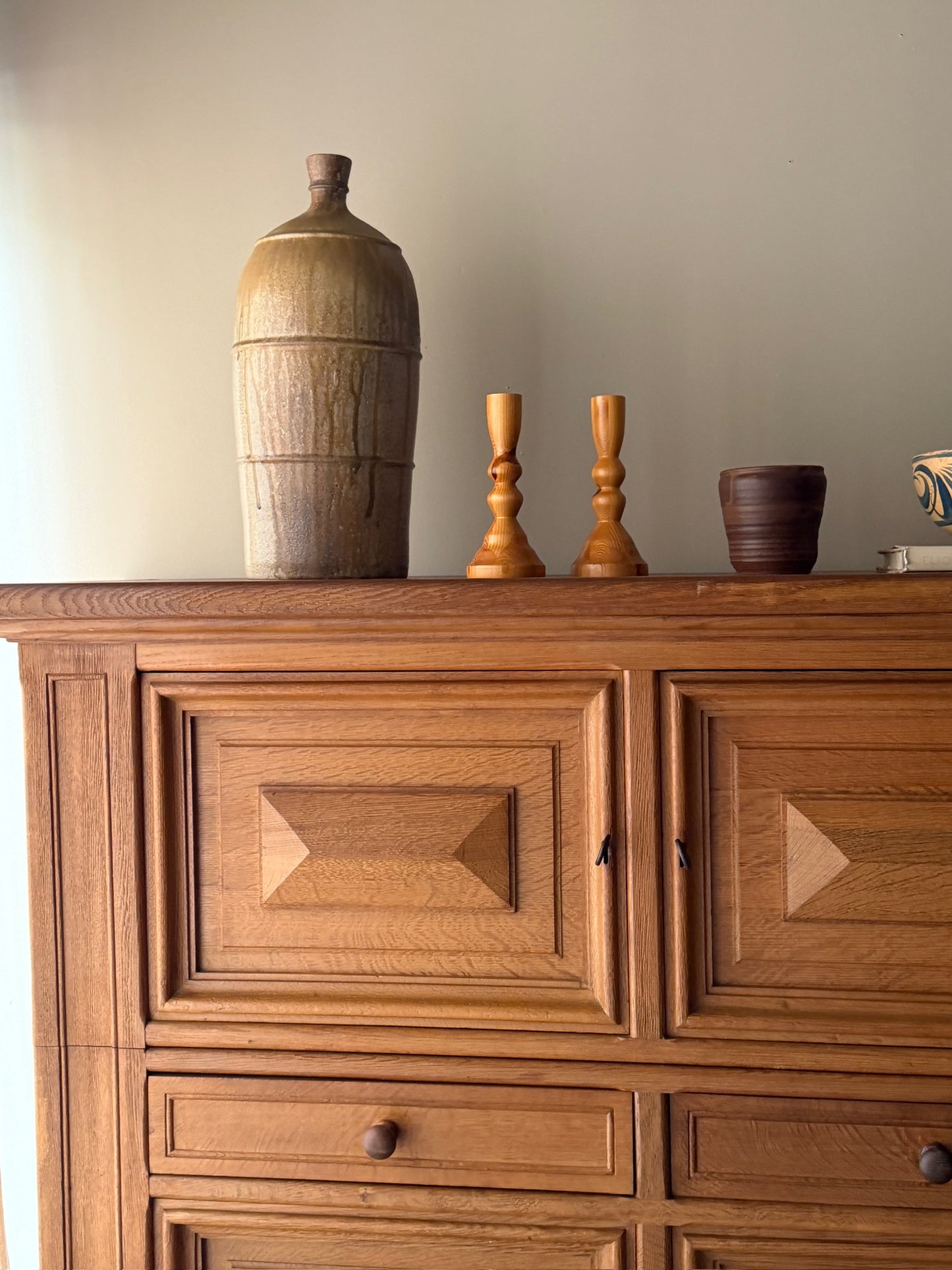 Brutalist Dutch oak two piece sideboard