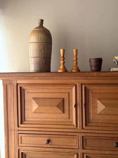 Brutalist Dutch oak two piece sideboard
