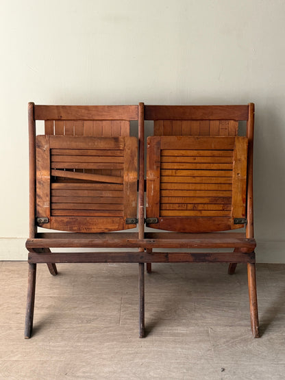 Folding slatted pine bench