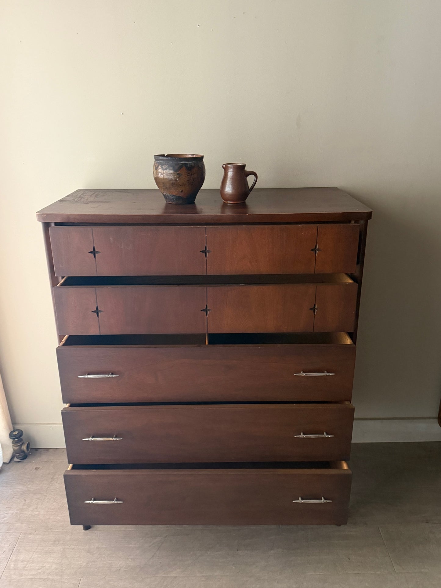 Broyhill walnut tallboy dresser