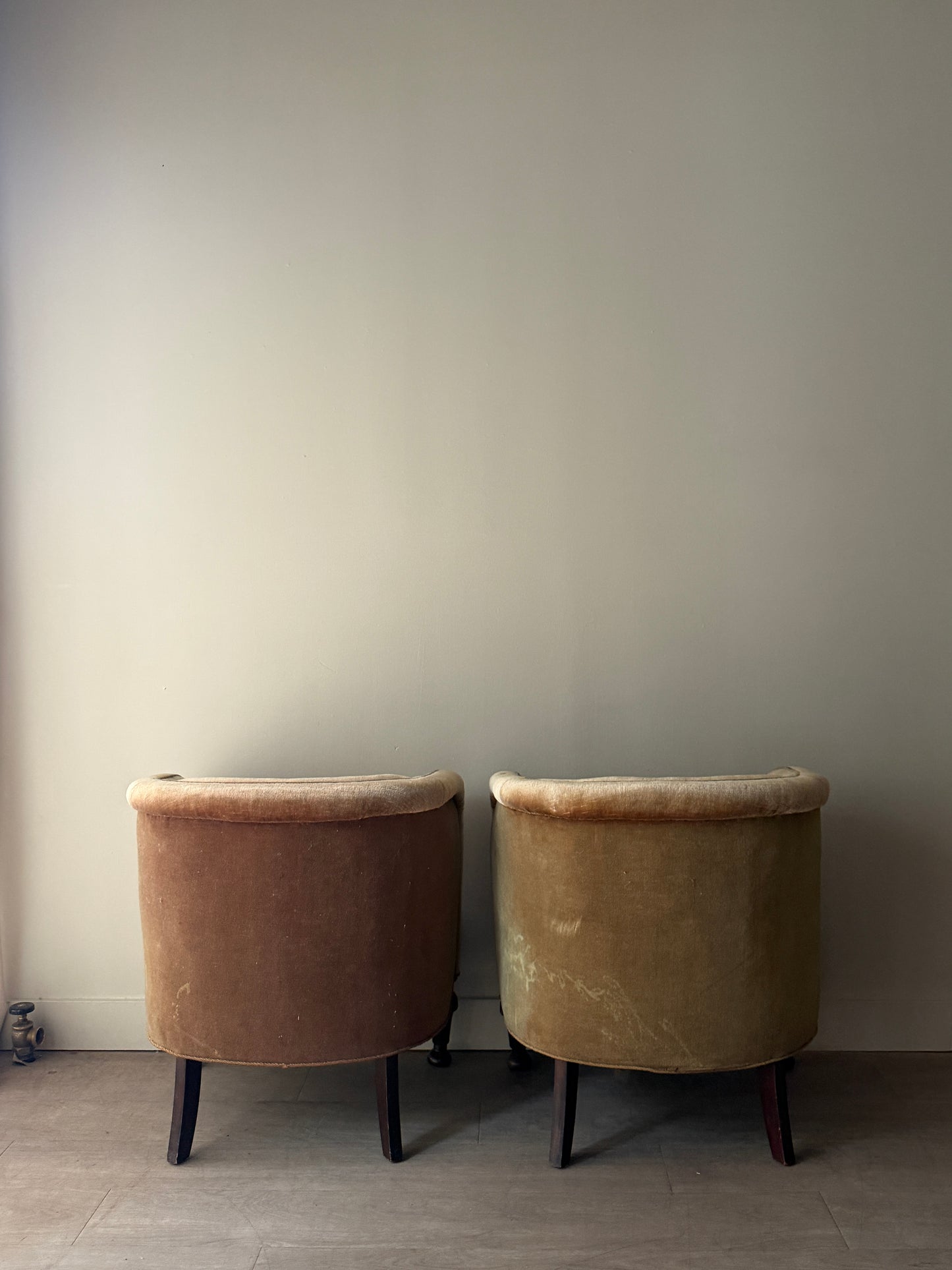 Danish velvet club chairs. Sold individually.