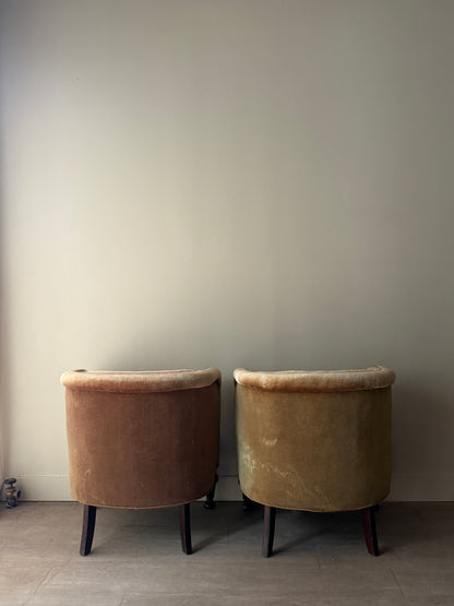 Danish velvet club chairs. Sold individually.
