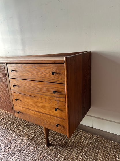 Oak and rattan credenza