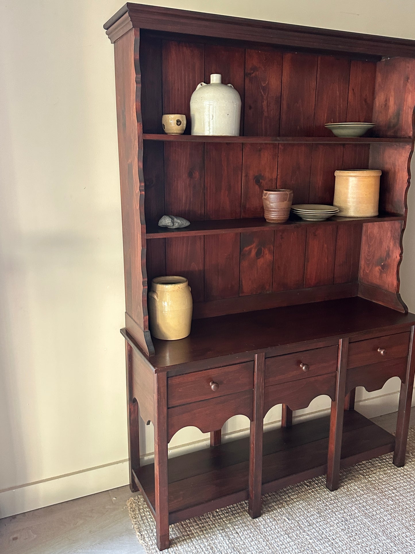 Dark pine two piece hutch