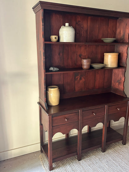 Dark pine two piece hutch