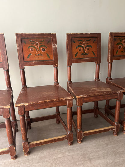 Swedish Kurbits folk painted dining chairs. Sold as set of 4