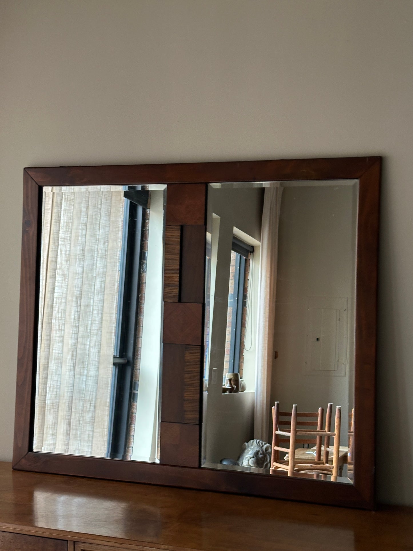Brutalist walnut mirror