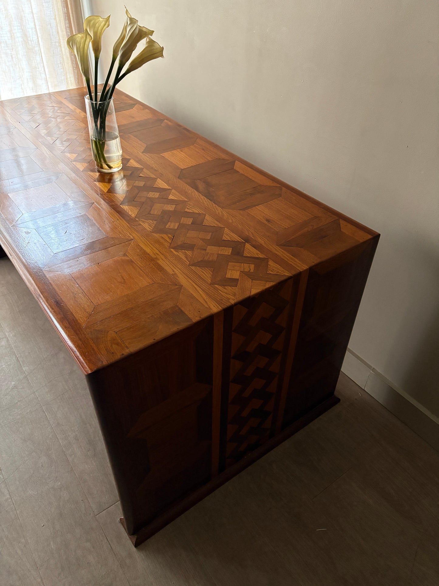 Deco inlaid walnut library table