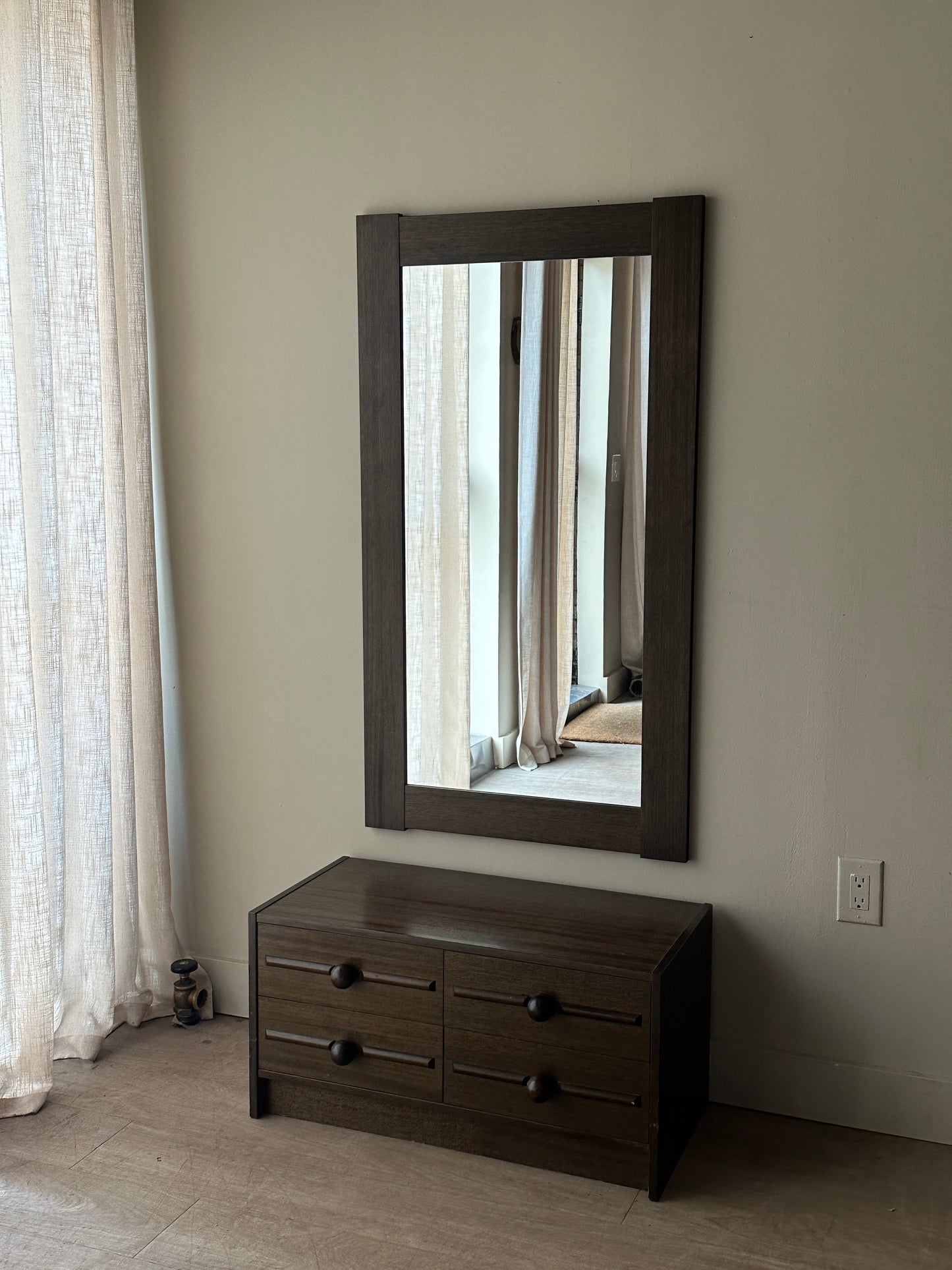 Walnut entryway console and mirror