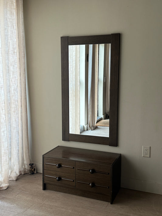 Walnut entryway console and mirror