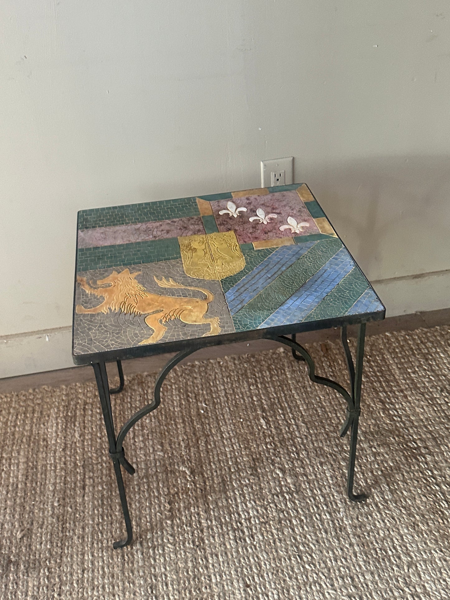 Tile and wrought iron side table