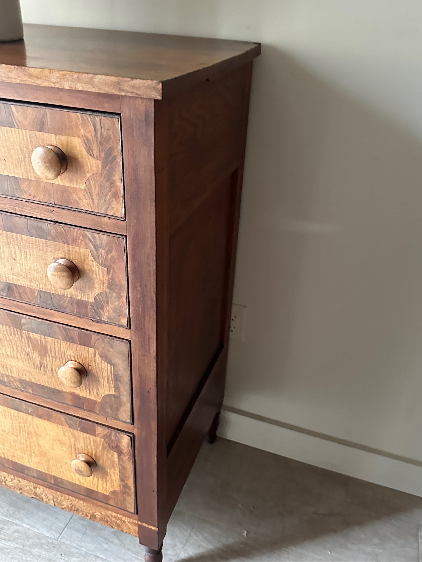 Pennsylvania Sheraton figured maple and walnut dresser