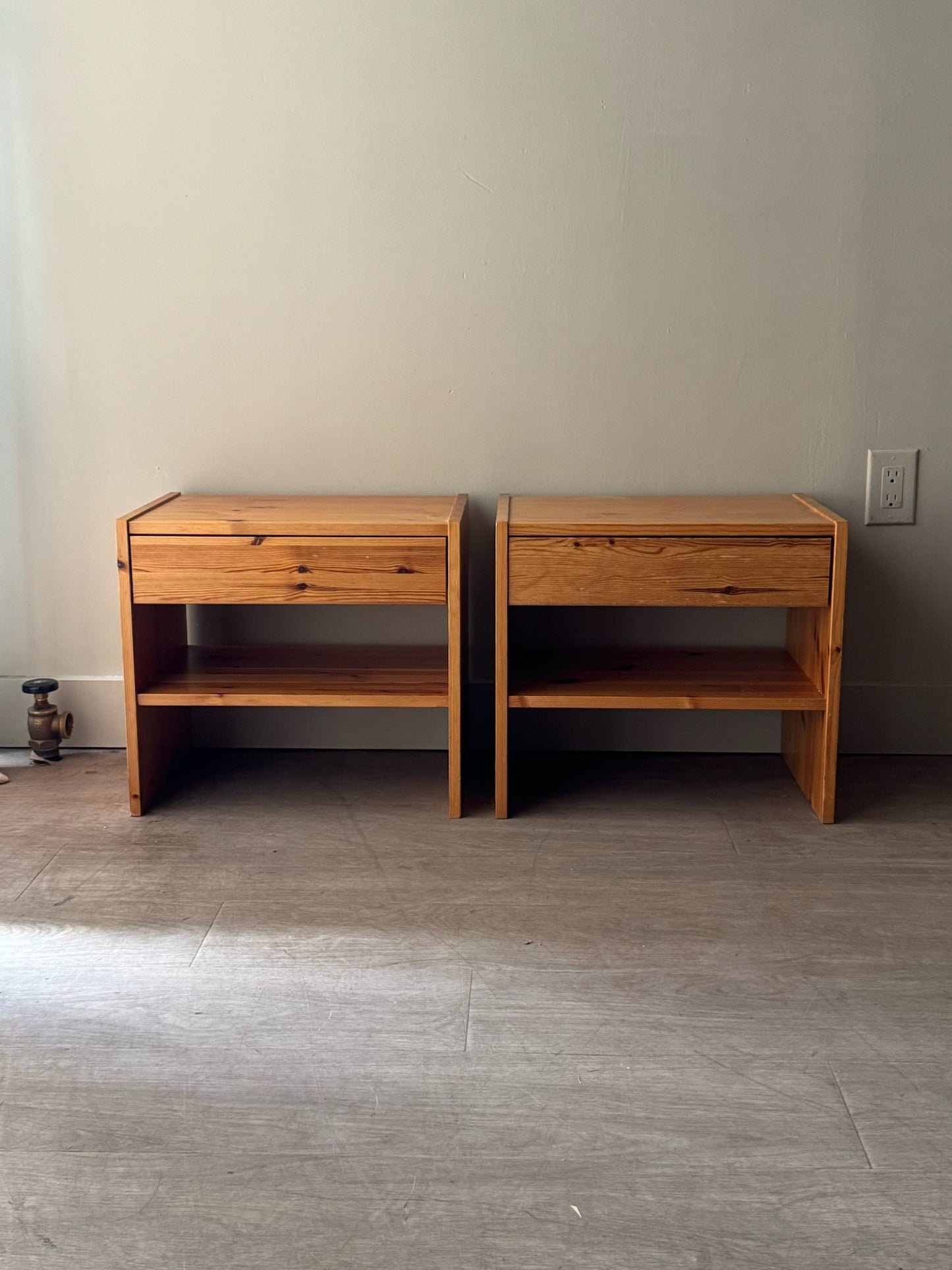 Swedish pine nightstands. Sold as a pair.