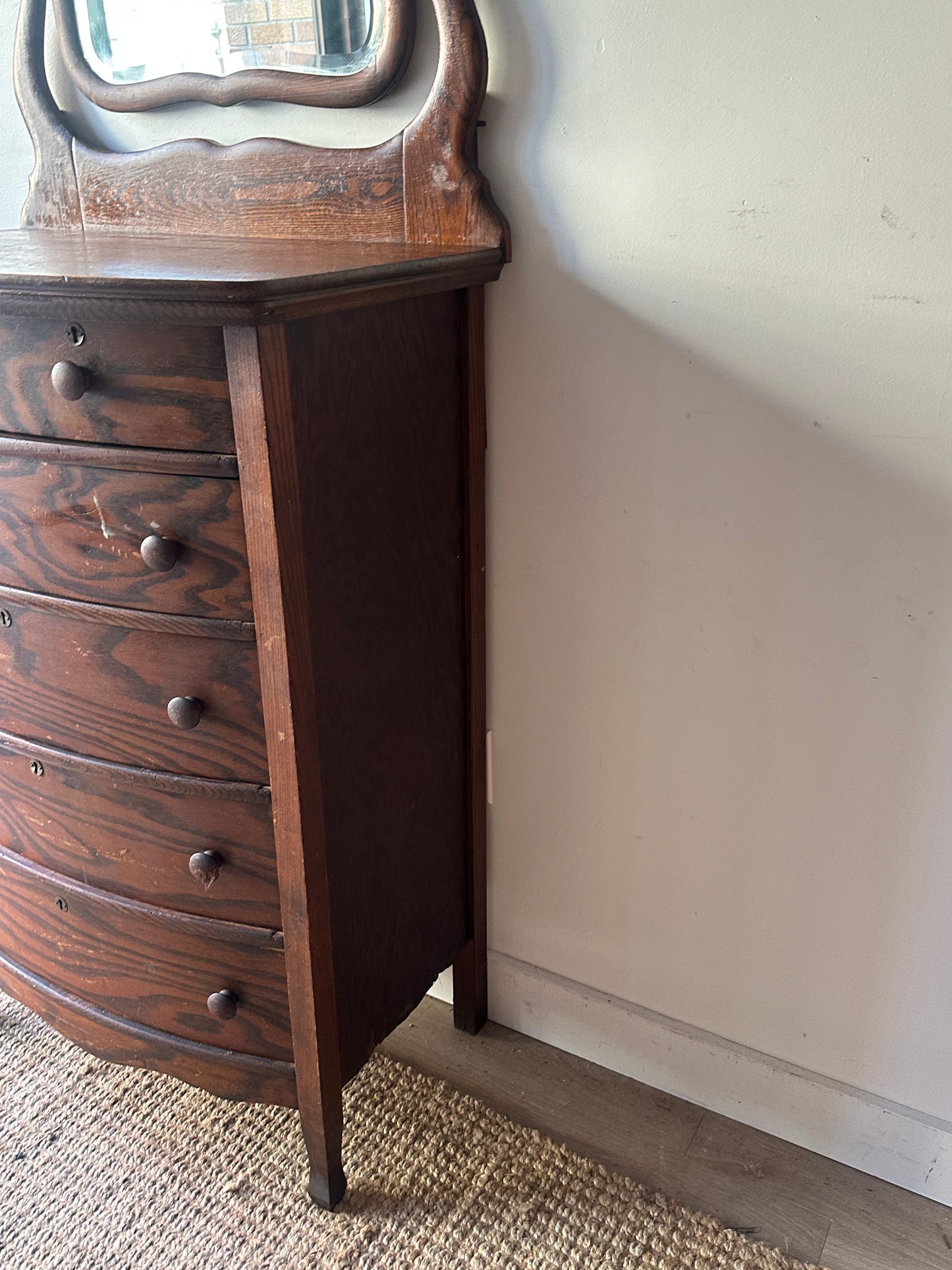 Oak tallboy with mirror