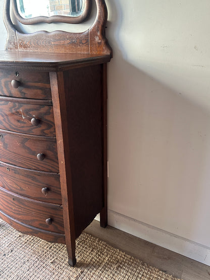 Oak tallboy with mirror