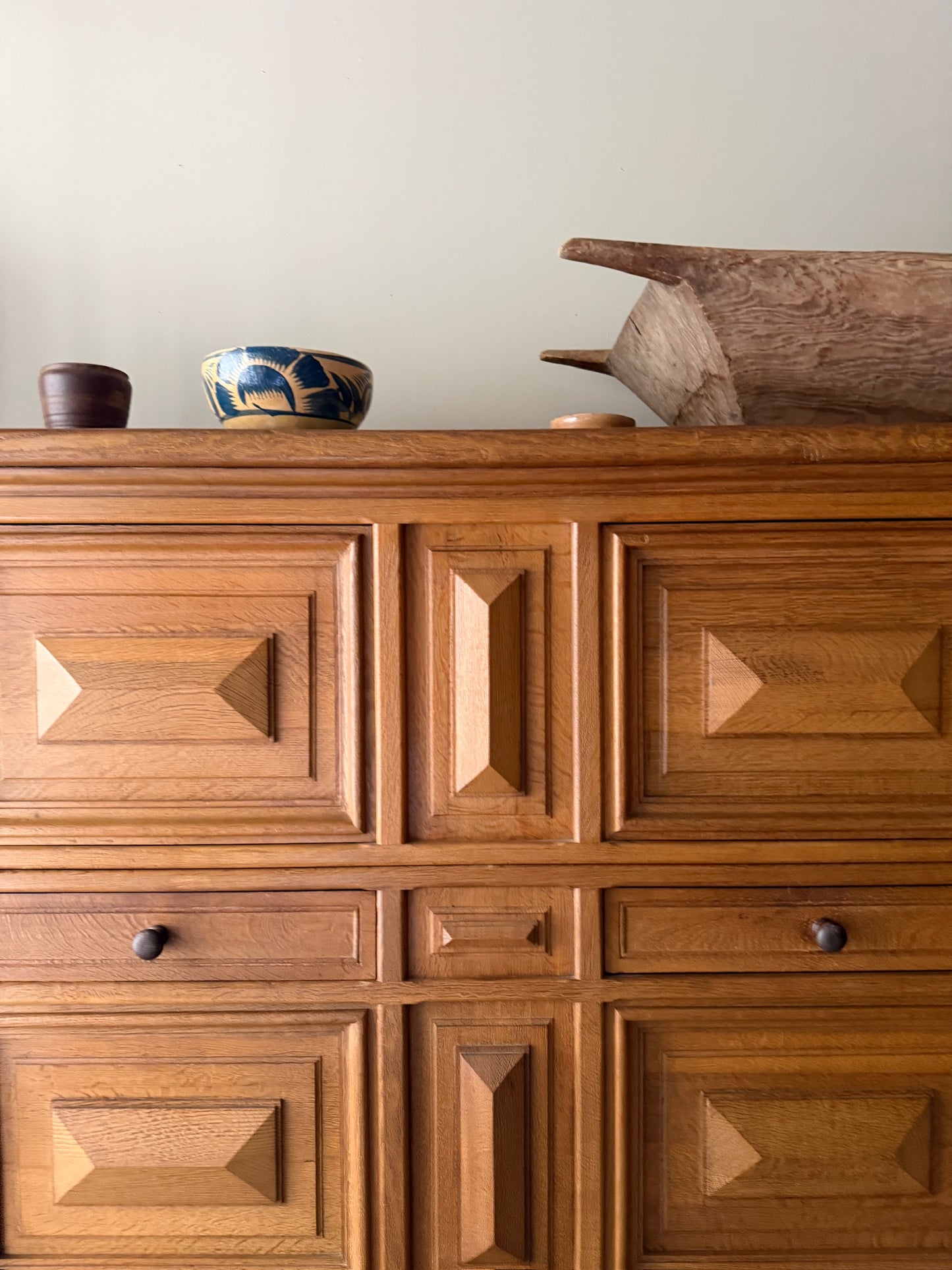 Brutalist Dutch oak two piece sideboard