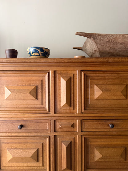 Brutalist Dutch oak two piece sideboard