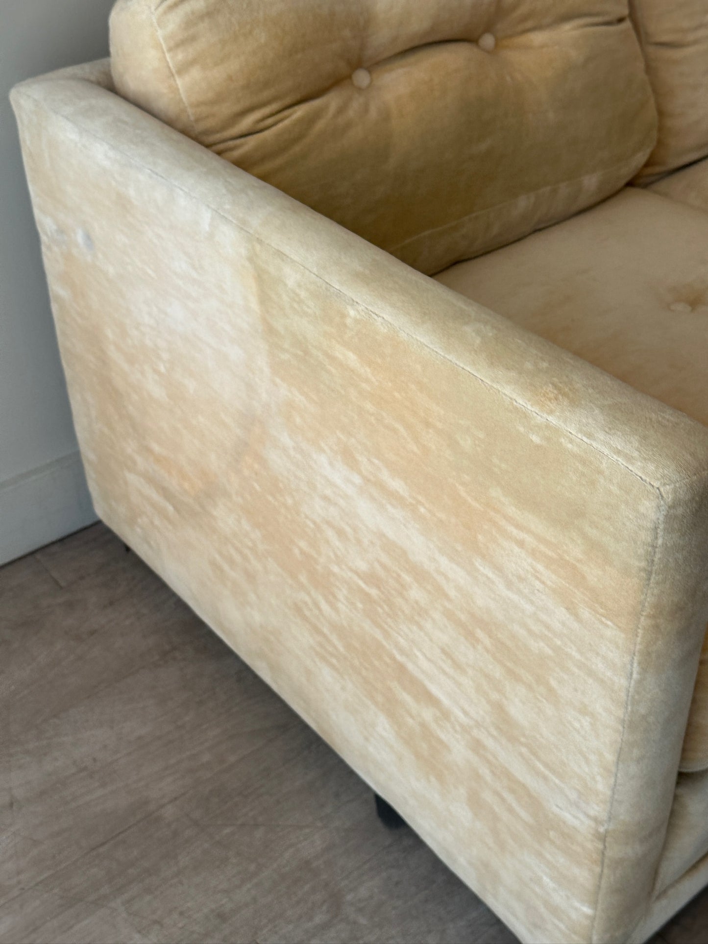 Velvet pale yellow couch