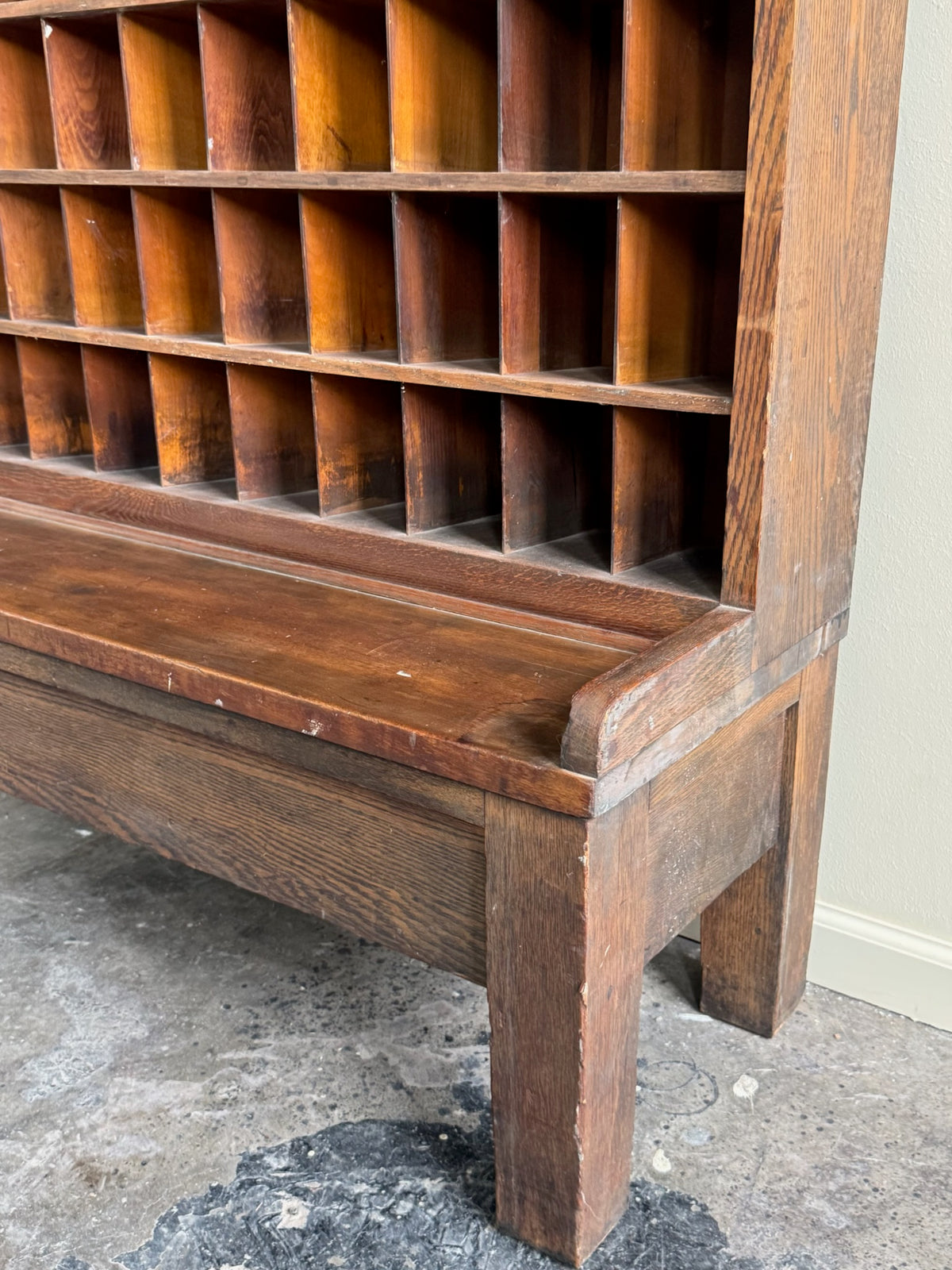 Golden oak post office cabinet
