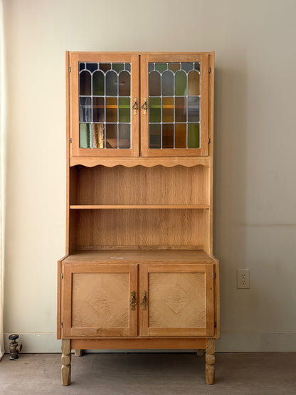Danish oak hutch with stained glass doors