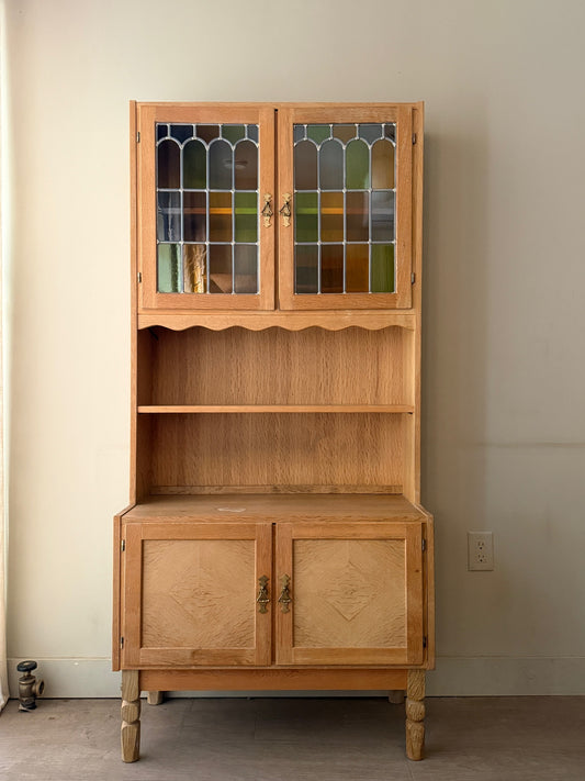 Danish oak hutch with stained glass doors