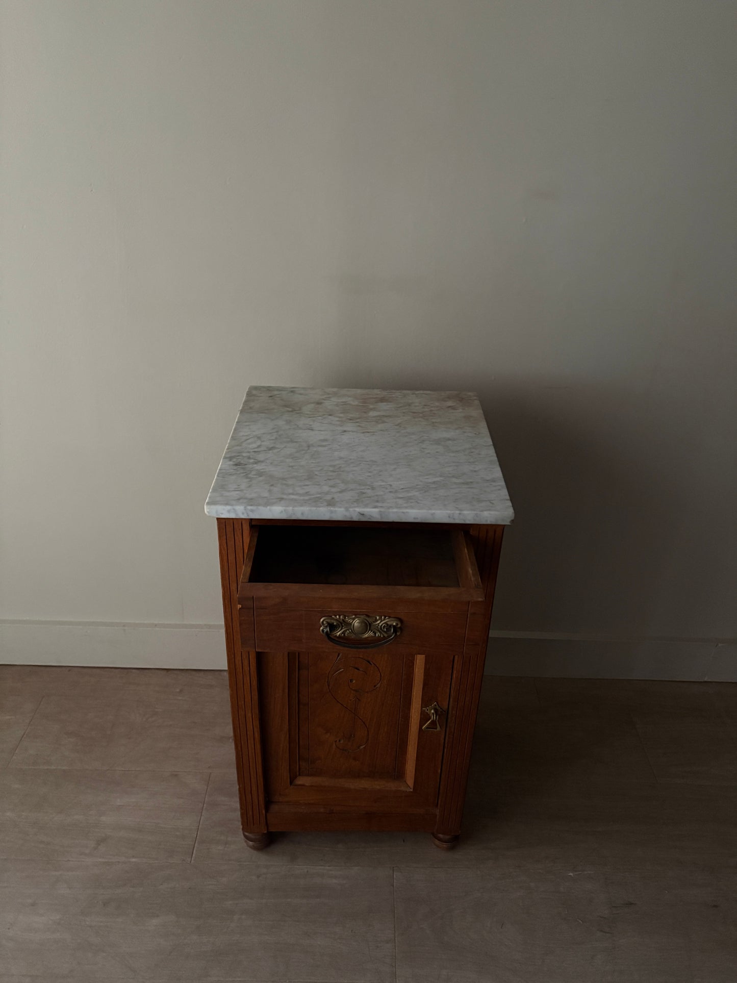 Victorian marble top walnut cabinet/nightstand
