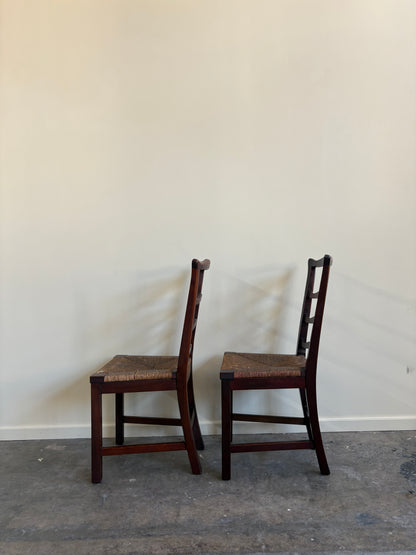 Flint & Horner mahogany rush seat dining chairs. Sold as a pair.