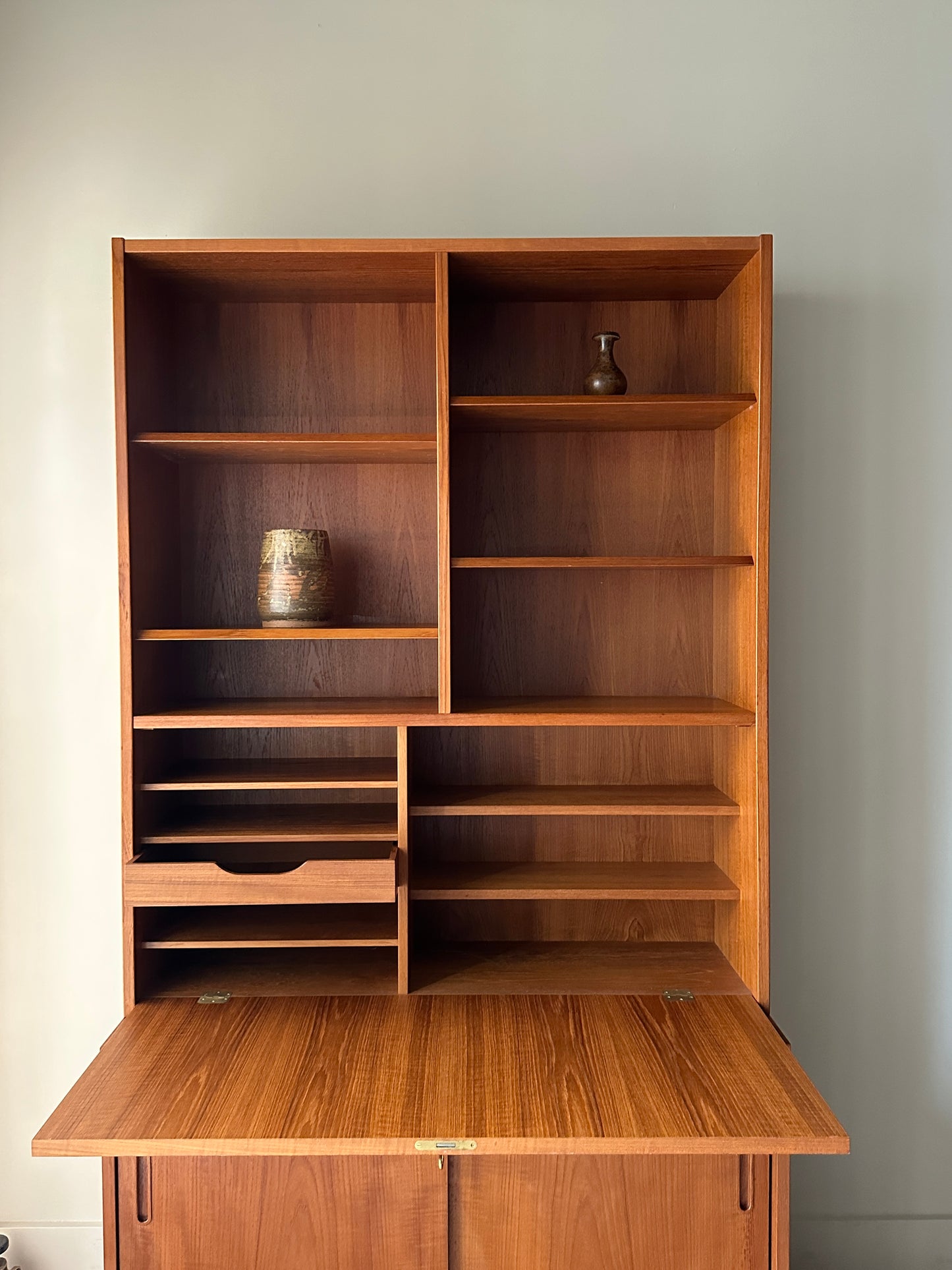 Two piece Danish teak hutch